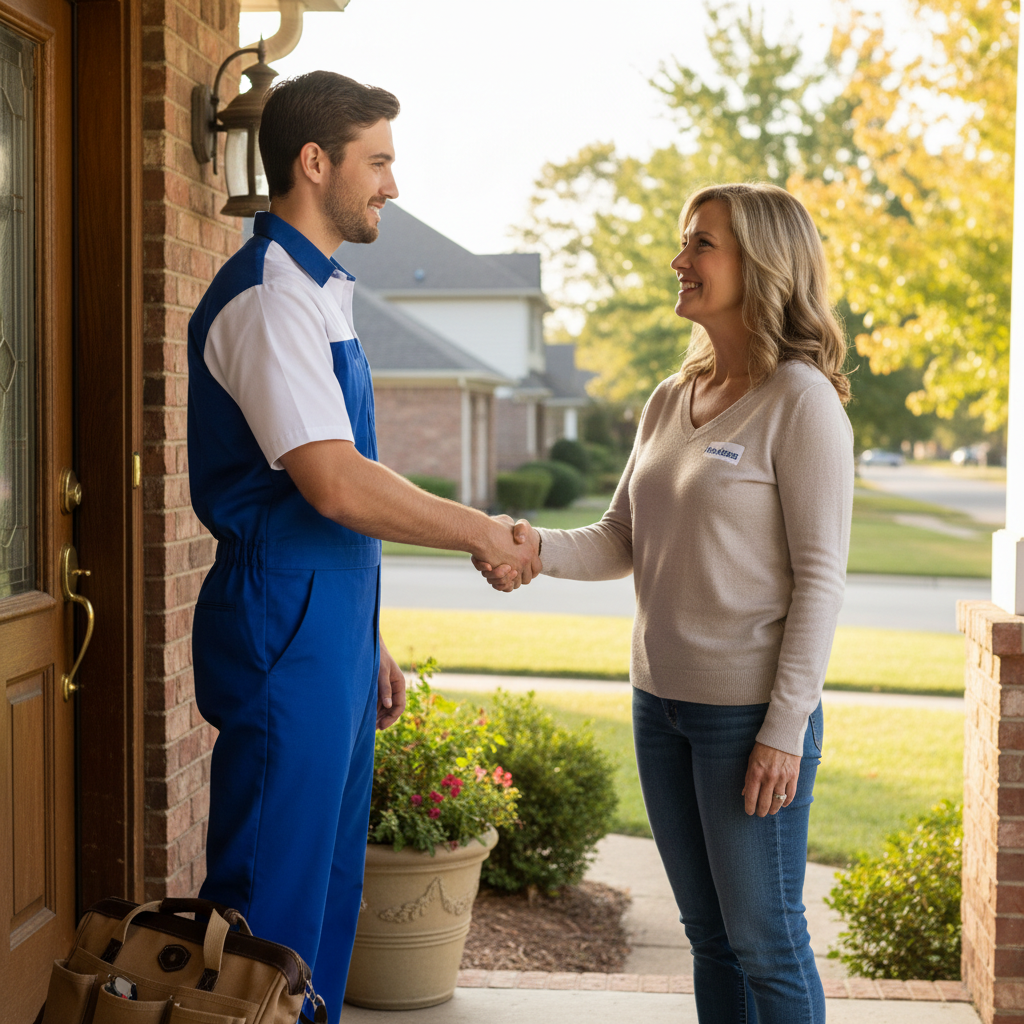 Technician shaking hands with satisfied homeowner